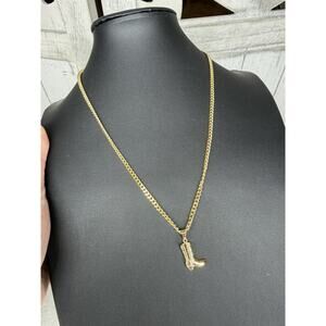 EVRY Cowboy Boot Pendant Necklace Gold Tone Chain 22in Western Cowgirl